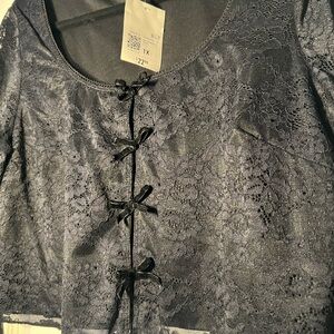 Forever 21 Lace Bow-Accent Blouse - Dark Gray